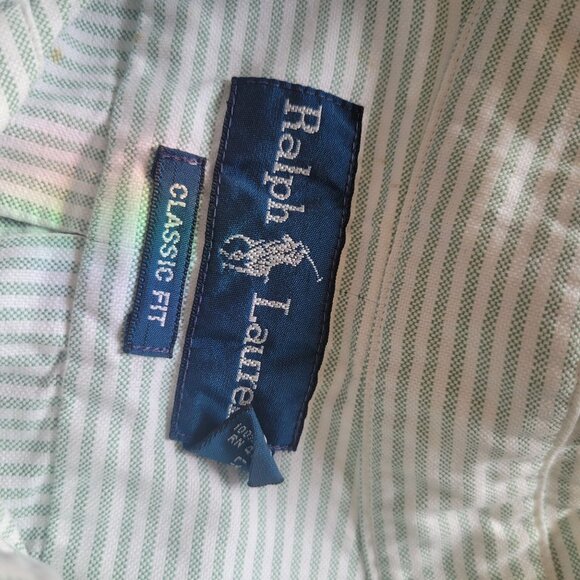 Ralph Lauren Classic Fit Green & White Striped Button-Down Shirt XL - Picture 3 of 7